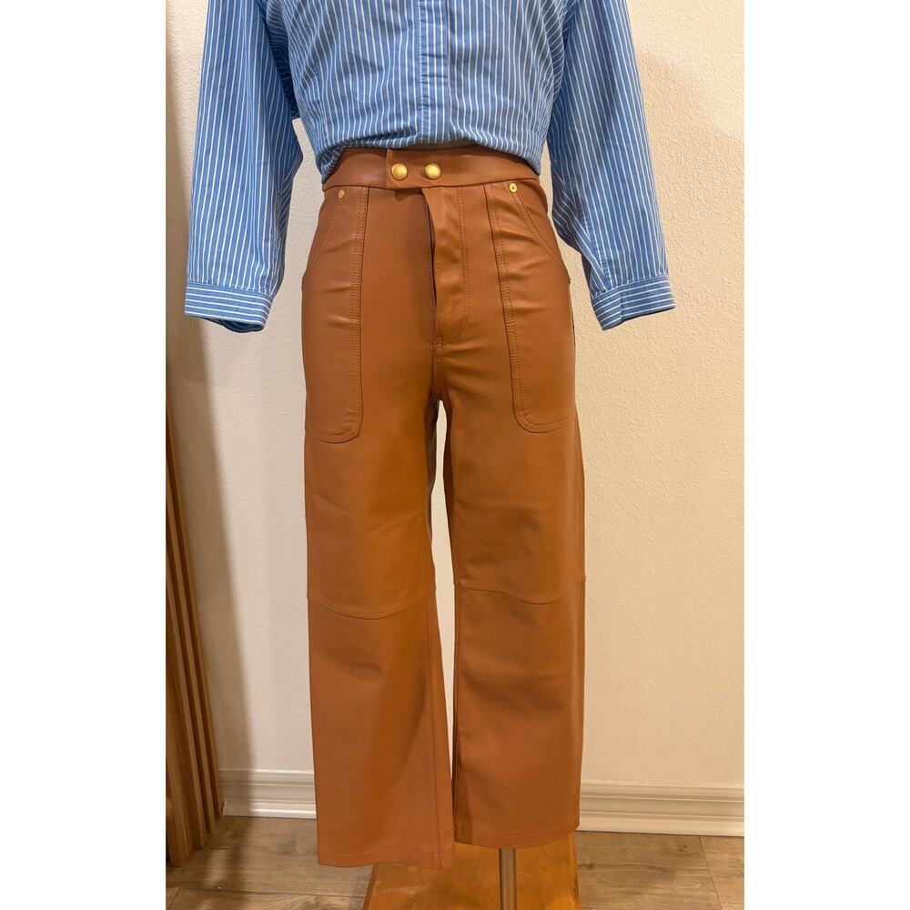 BLANKNYC The Baxter Faux Leather Pants High Rise Wide Leg Brown Size 25 - Picture 2 of 5